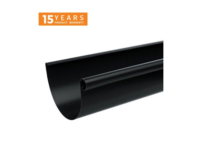 150mm Half Round Black Coated Galvanised Steel Gutter 3m Length - 15 years Product Warranty