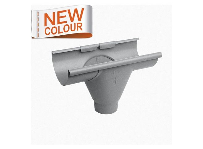 125mm Half Round RAL 9007 'Grey Aluminium' Galvanised Steel 80mm 'prefab' Gutter Outlet