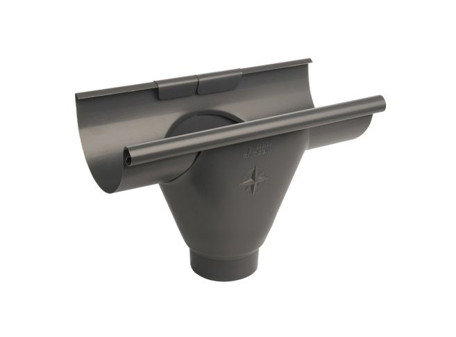 125mm Half Round Anthracite Grey Galvanised Steel 80mm 'prefab' Gutter Outlet