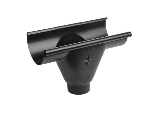 150mm Half Round Black Coated Galvanised Steel 100mm 'prefab' Gutter Outlet