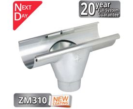 125mm Infinity ZM Half Round 80mm 'prefab' Gutter Outlet from Rainclear Systems with a 20year full system guarantee and next day delivery